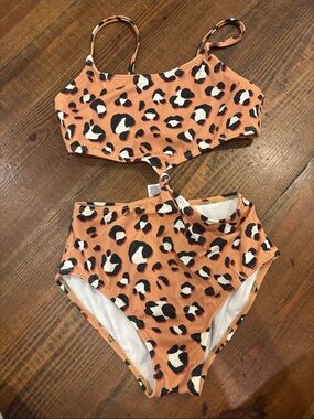 art class Orange Leopard-Spot Ribbed Two-Piece